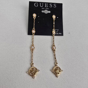 Guess Gold Tobe Faux Pearl Chain Drop Earrings